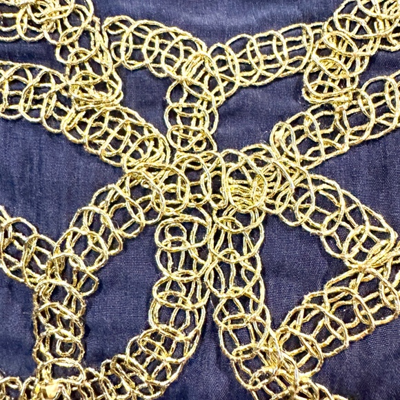 Julie Brown - Size 2 - Navy, Silk, Gold Embellished Neck Line, Shift Dress - Picture 4 of 9